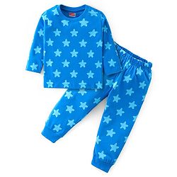 Babyhug Cotton Knit Full Sleeves Night Suit With Stars Print - Blue