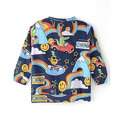 Babyhug Cotton Knit Full Sleeves Sweatshirt With Dino Print- Multicolor