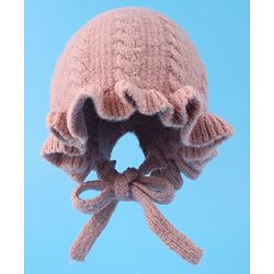 Babyhug Cable Knitted Woollen Cap with Knot - Pink