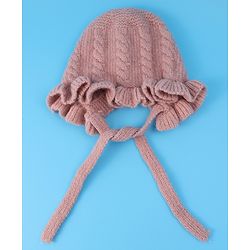Babyhug Cable Knitted Woollen Cap with Knot - Pink