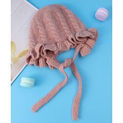 Babyhug Cable Knitted Woollen Cap with Knot - Pink