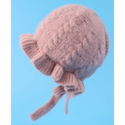 Babyhug Cable Knitted Woollen Cap with Knot - Pink