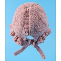 Babyhug Cable Knitted Woollen Cap with Knot - Pink