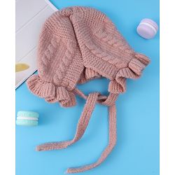 Babyhug Cable Knitted Woollen Cap with Knot - Pink