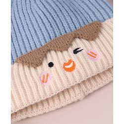 Babyhug Cable Knitted Woollen Cap with Pom Pom - Blue