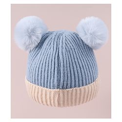 Babyhug Cable Knitted Woollen Cap with Pom Pom - Blue
