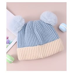 Babyhug Cable Knitted Woollen Cap with Pom Pom - Blue