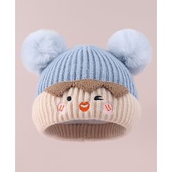 Babyhug Cable Knitted Woollen Cap with Pom Pom - Blue