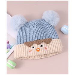 Babyhug Cable Knitted Woollen Cap with Pom Pom - Blue