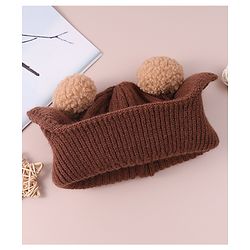 Babyhug Cable Knitted Pom Pom Woollen Cap with Teddy Bear Applique - Brown