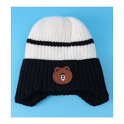 Babyhug Cable Knitted Woollen Cap with Teddy Bear Applique - Black