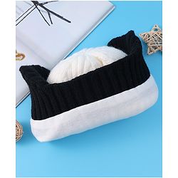 Babyhug Cable Knitted Woollen Cap with Teddy Bear Applique - Black