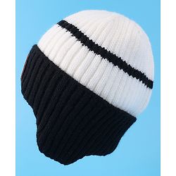 Babyhug Cable Knitted Woollen Cap with Teddy Bear Applique - Black