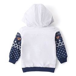 Babyhug Cotton Knit Full Sleeves Front Open Sweat Jacket with Hood Zipper & Teddy Print - Multicolour