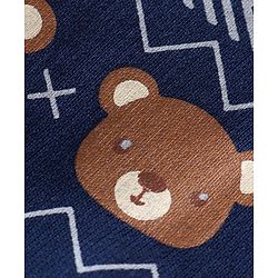 Babyhug Cotton Knit Full Sleeves Front Open Sweat Jacket with Hood Zipper & Teddy Print - Multicolour