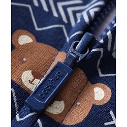 Babyhug Cotton Knit Full Sleeves Front Open Sweat Jacket with Hood Zipper & Teddy Print - Multicolour