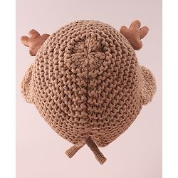 Babyhug Cable Knitted Woollen Cap with Knot & Reindeer Applique - Khaki