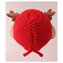 Babyhug Cable Knitted Woollen Cap with Knot & Reindeer Applique - Red