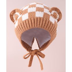Babyhug Ear Applique Woollen Cap with Knot - Brown
