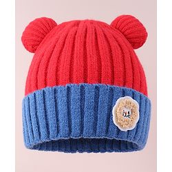 Babyhug Cable Knitted Woollen Cap with Pom Pom - Red