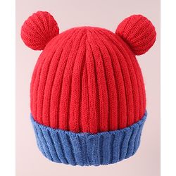 Babyhug Cable Knitted Woollen Cap with Pom Pom - Red