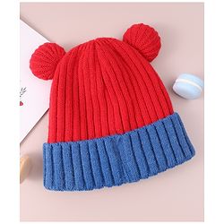 Babyhug Cable Knitted Woollen Cap with Pom Pom - Red
