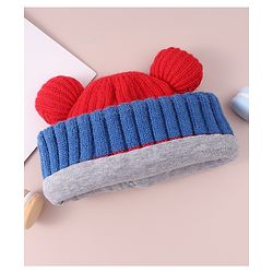 Babyhug Cable Knitted Woollen Cap with Pom Pom - Red