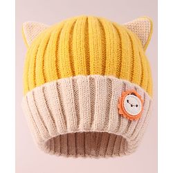 Babyhug Cable Knitted Woollen Cap with Ear Applique - Yellow