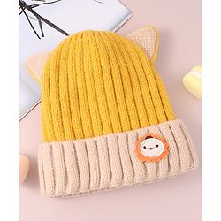 Babyhug Cable Knitted Woollen Cap with Ear Applique - Yellow