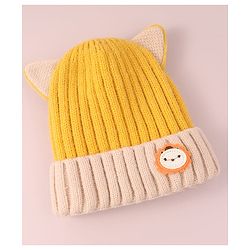 Babyhug Cable Knitted Woollen Cap with Ear Applique - Yellow