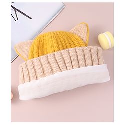 Babyhug Cable Knitted Woollen Cap with Ear Applique - Yellow