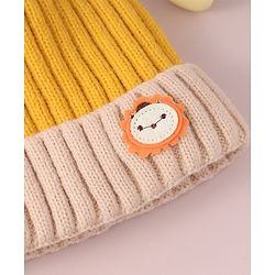 Babyhug Cable Knitted Woollen Cap with Ear Applique - Yellow