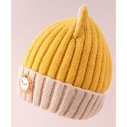 Babyhug Cable Knitted Woollen Cap with Ear Applique - Yellow