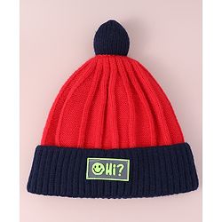 Babyhug Cable Knitted Woollen Cap with Pom Pom - Red