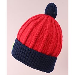 Babyhug Cable Knitted Woollen Cap with Pom Pom - Red