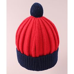 Babyhug Cable Knitted Woollen Cap with Pom Pom - Red