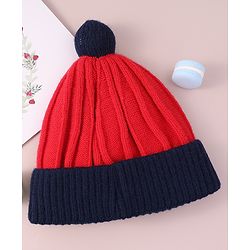 Babyhug Cable Knitted Woollen Cap with Pom Pom - Red