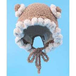 Babyhug Pom Pom Woollen Cap with Knot - Light Brown
