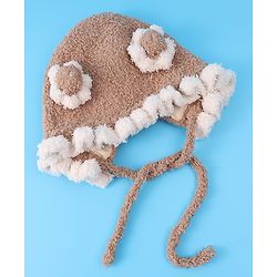 Babyhug Pom Pom Woollen Cap with Knot - Light Brown