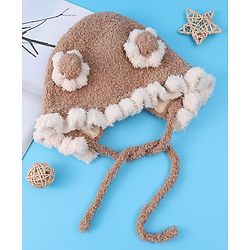 Babyhug Pom Pom Woollen Cap with Knot - Light Brown