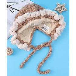Babyhug Pom Pom Woollen Cap with Knot - Light Brown