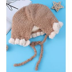 Babyhug Pom Pom Woollen Cap with Knot - Light Brown