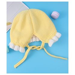 Babyhug Bow Applique Woollen Cap with Knot - Yellow