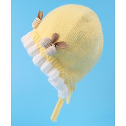 Babyhug Bow Applique Woollen Cap with Knot - Yellow