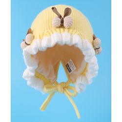 Babyhug Bow Applique Woollen Cap with Knot - Yellow