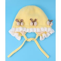 Babyhug Bow Applique Woollen Cap with Knot - Yellow