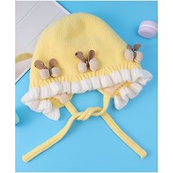 Babyhug Bow Applique Woollen Cap with Knot - Yellow