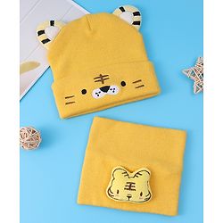 Babyhug Ear Applique Woollen Cap & Muffler Set Lion Design - Yellow