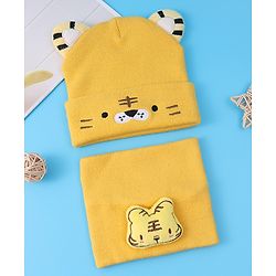 Babyhug Ear Applique Woollen Cap & Muffler Set Lion Design - Yellow