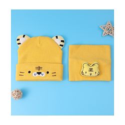 Babyhug Ear Applique Woollen Cap & Muffler Set Lion Design - Yellow